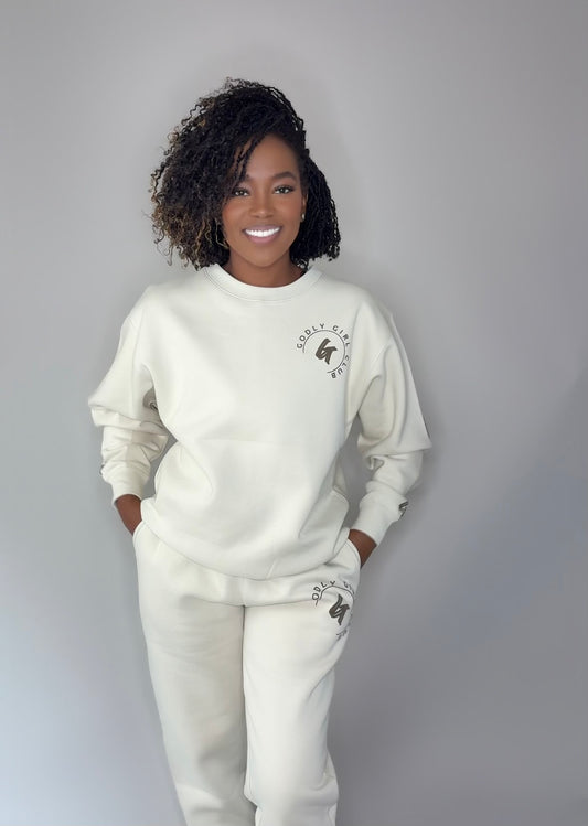Lively White SET (Crewneck + Joggers)